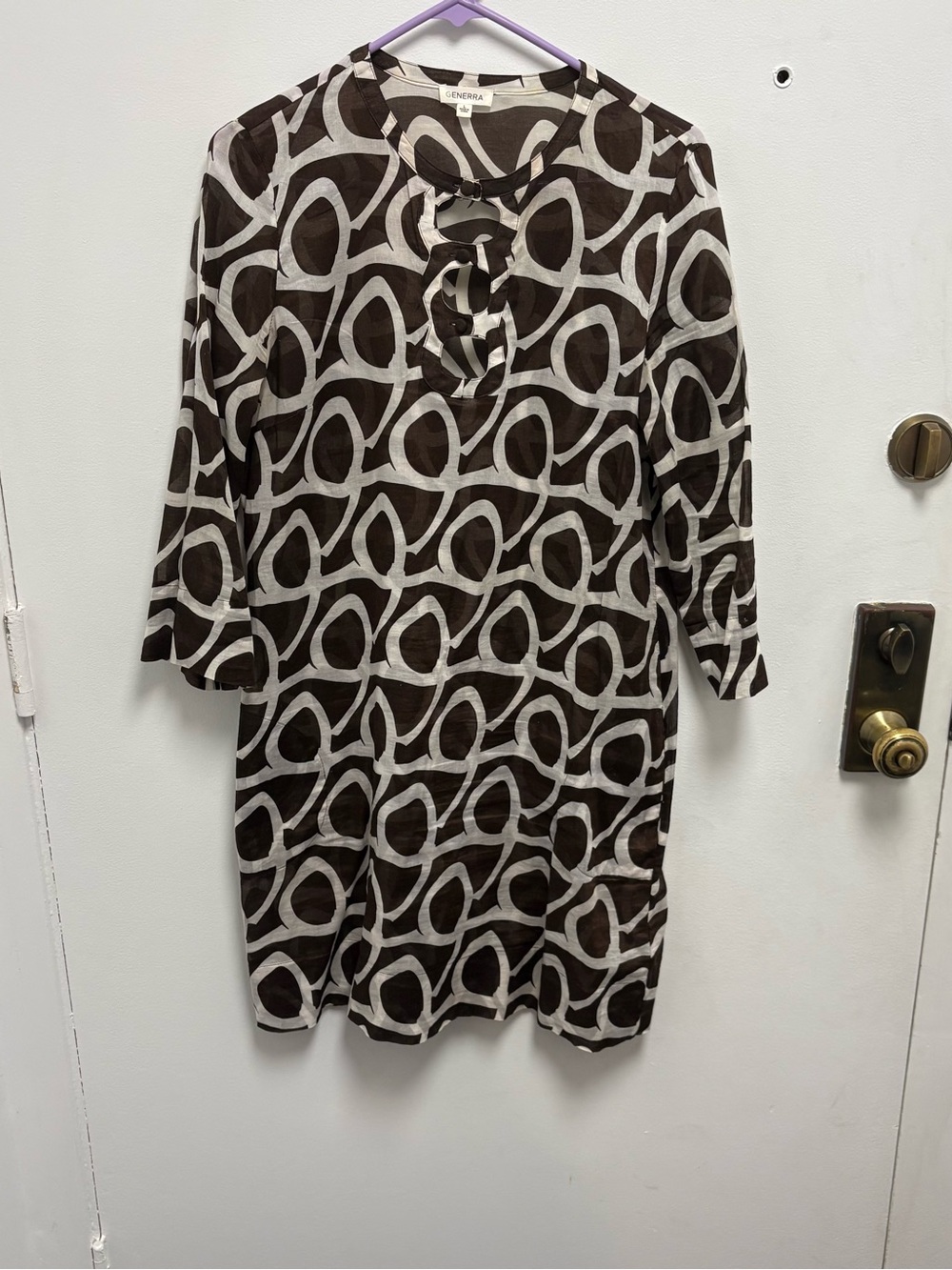 GENER R A GENERRA Brown & White Loop-Pattern Midi Tunic Dress